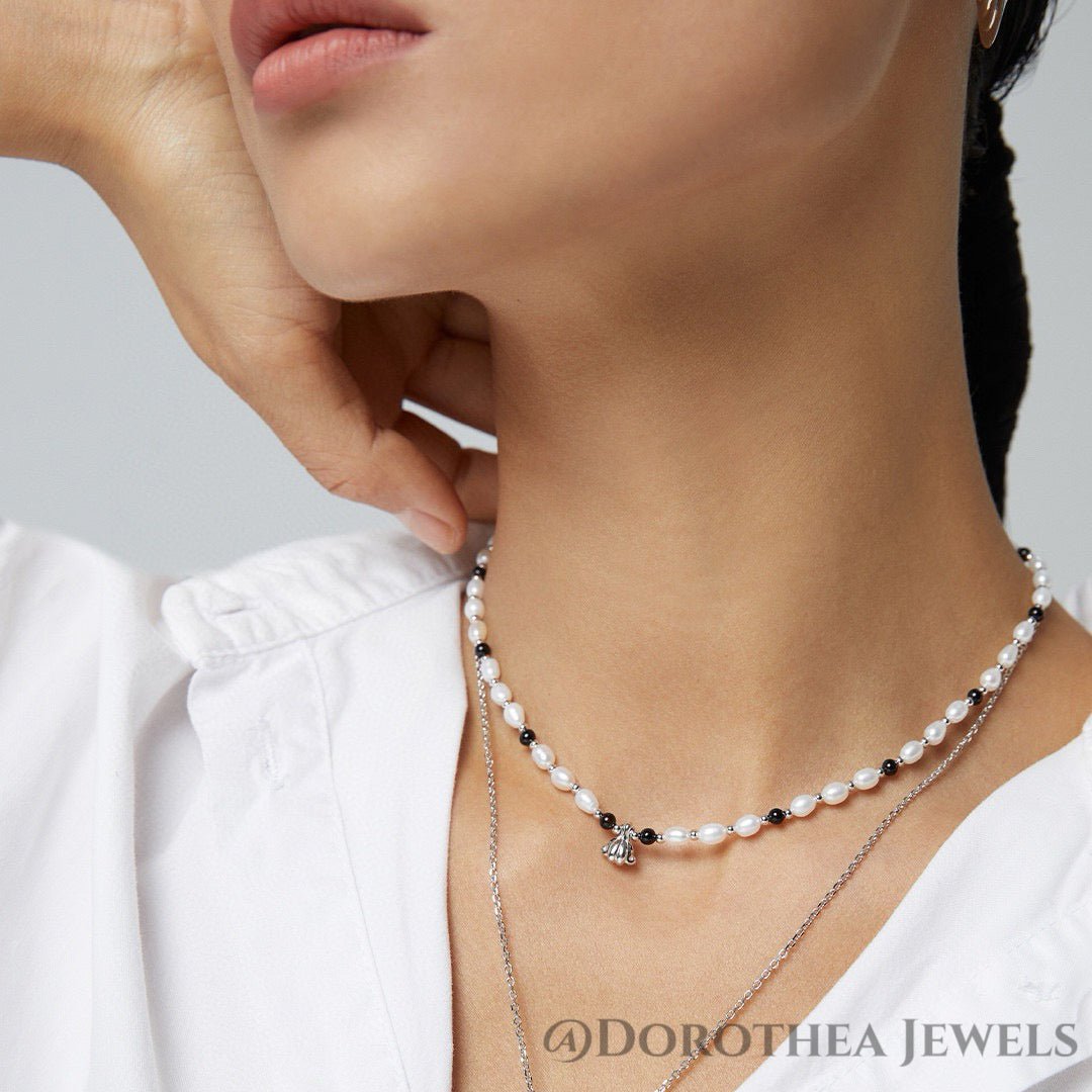 Retro Pearl Onyx Mix Beaded Necklace - DOROTHEA JEWELS