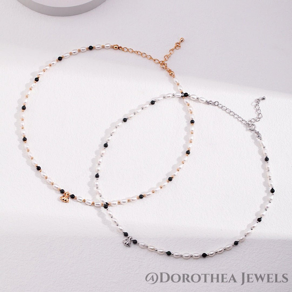 Retro Pearl Onyx Mix Beaded Necklace - DOROTHEA JEWELS