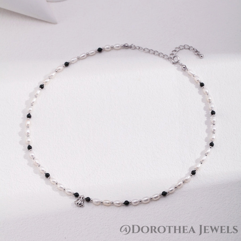 Retro Pearl Onyx Mix Beaded Necklace - DOROTHEA JEWELS
