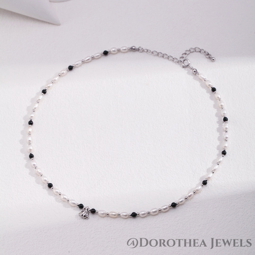 Retro Pearl Onyx Mix Beaded Necklace - DOROTHEA JEWELS