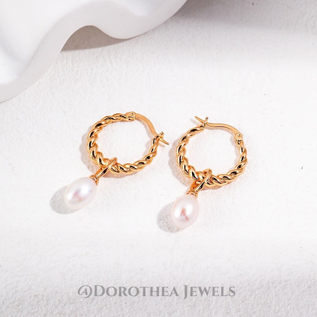Twisted Rope Pearl Hoop Earrings - DOROTHEA JEWELS