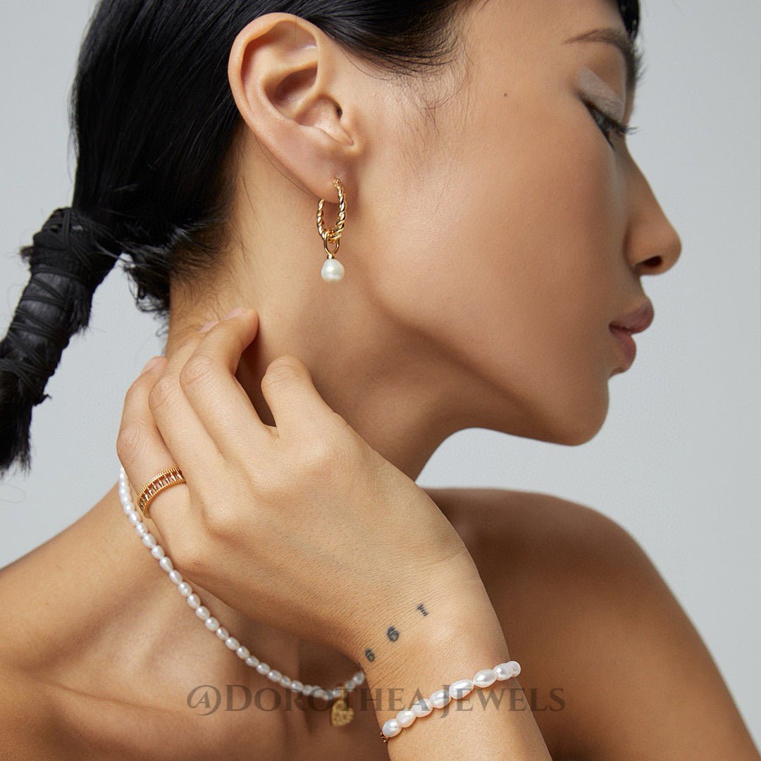 Twisted Rope Pearl Hoop Earrings - DOROTHEA JEWELS