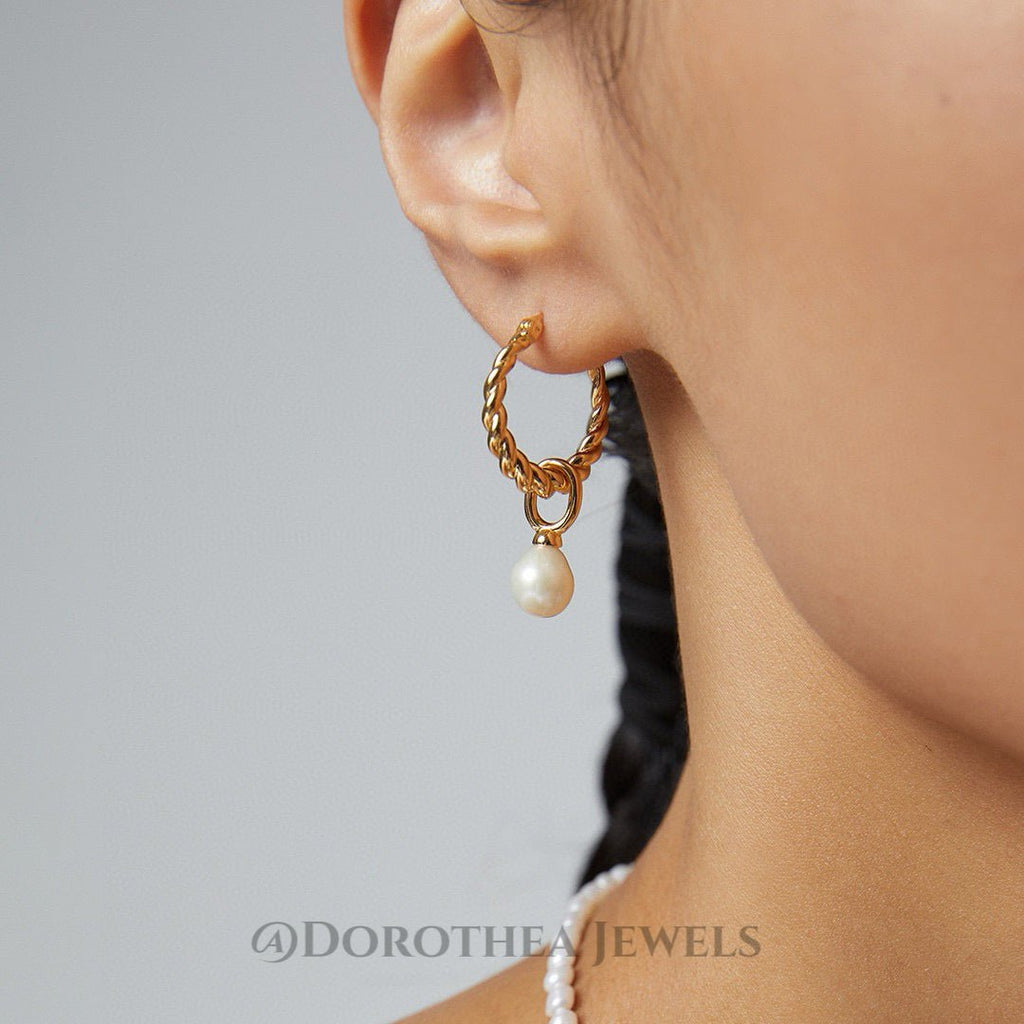 Twisted Rope Pearl Hoop Earrings - DOROTHEA JEWELS