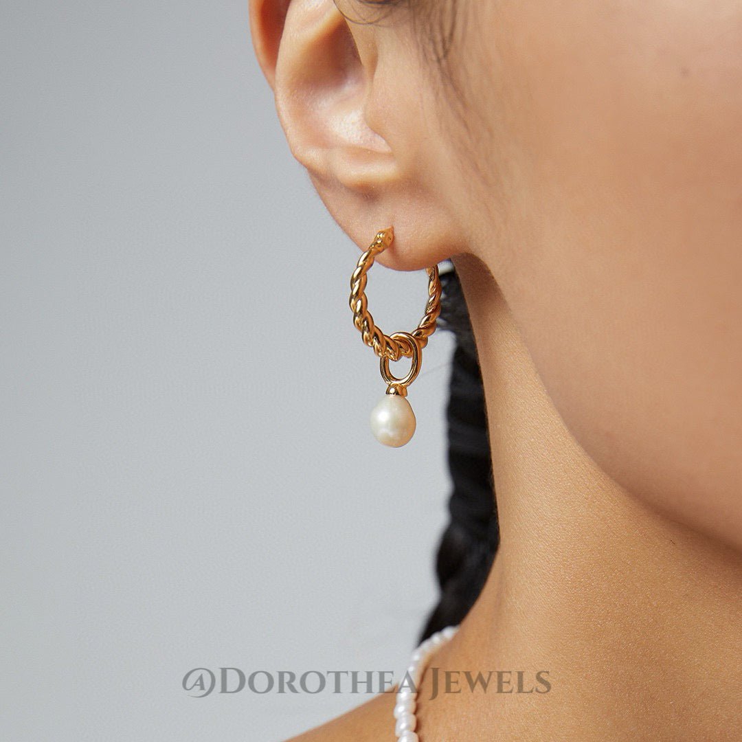 Twisted Rope Pearl Hoop Earrings - DOROTHEA JEWELS