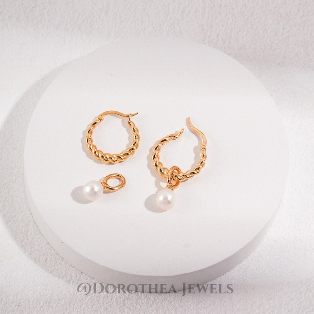 Twisted Rope Pearl Hoop Earrings - DOROTHEA JEWELS
