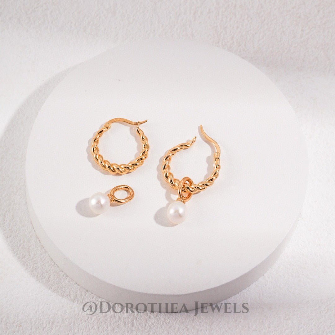 Twisted Rope Pearl Hoop Earrings - DOROTHEA JEWELS