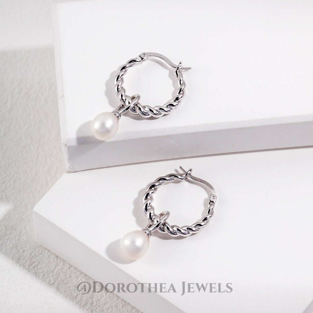 Twisted Rope Pearl Hoop Earrings - DOROTHEA JEWELS