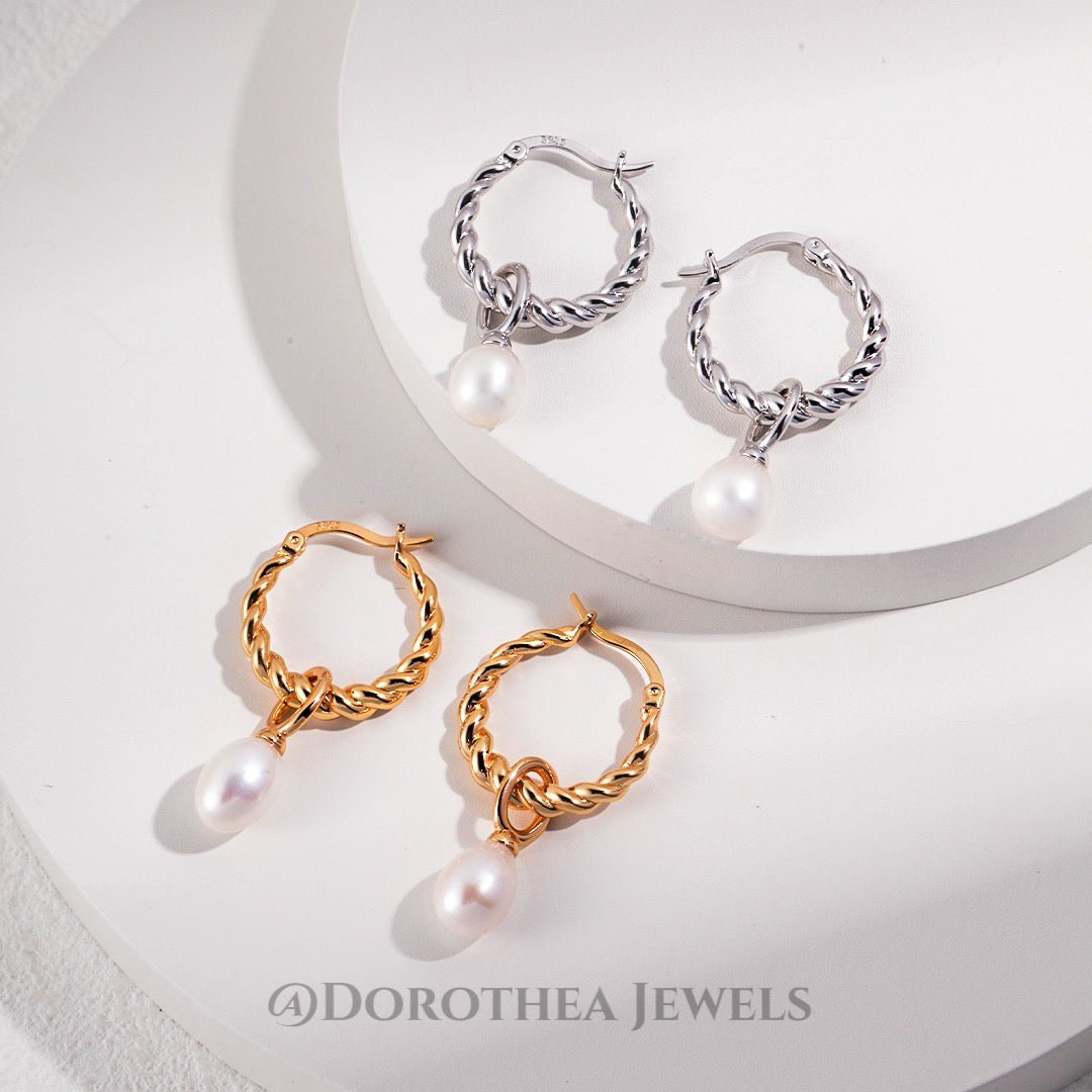 Twisted Rope Pearl Hoop Earrings - DOROTHEA JEWELS