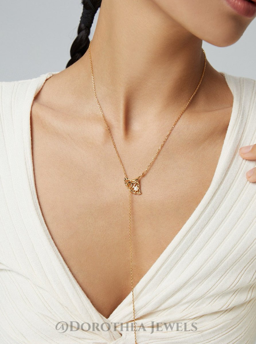 Ginkgo Leaf Design Sterling Silver Pearl Necklace - DOROTHEA JEWELS