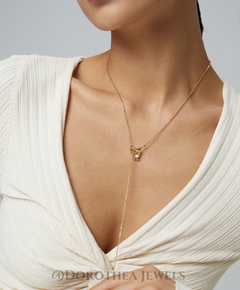 Ginkgo Leaf Design Sterling Silver Pearl Necklace - DOROTHEA JEWELS