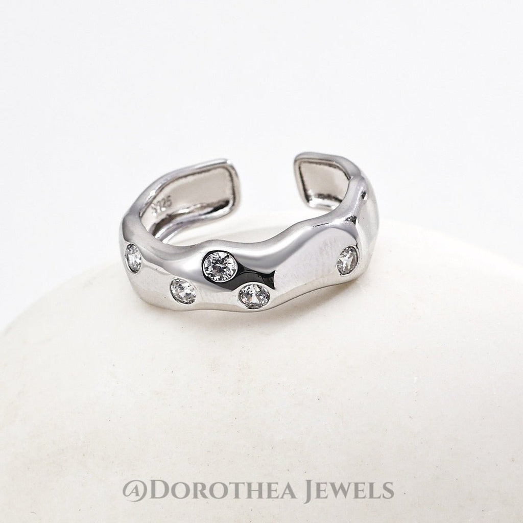 Wavy Crystal - Embellished Open Ring - DOROTHEA JEWELS
