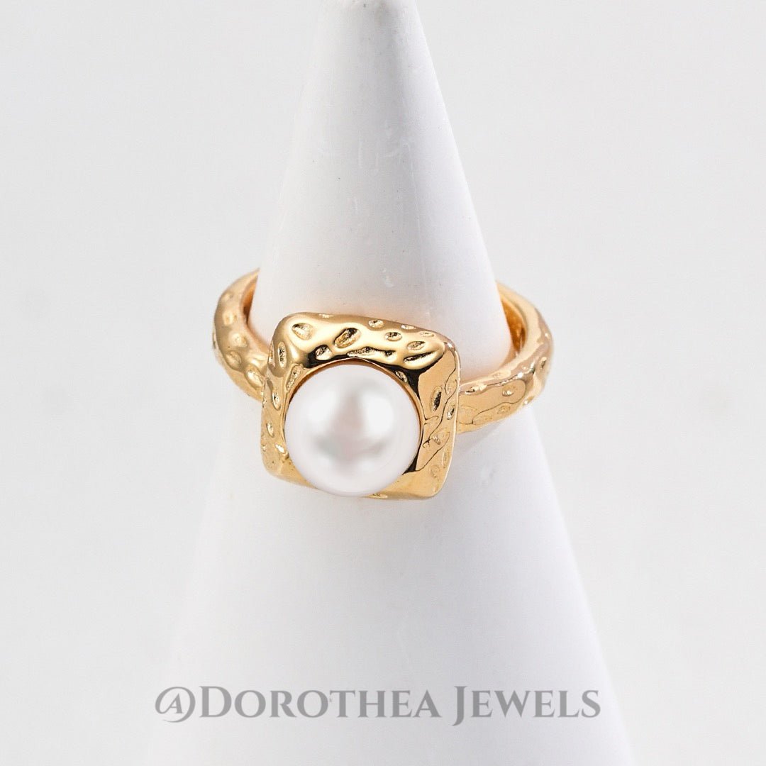Hammered Pearl Statement Open Ring - DOROTHEA JEWELS