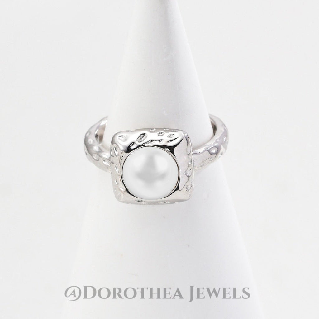 Hammered Pearl Statement Open Ring - DOROTHEA JEWELS