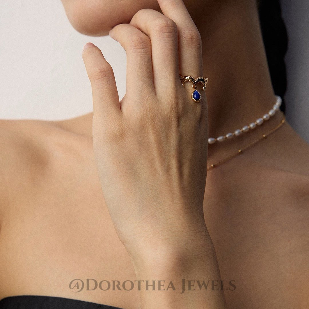 Lapis Tear Drop Ring - DOROTHEA JEWELS