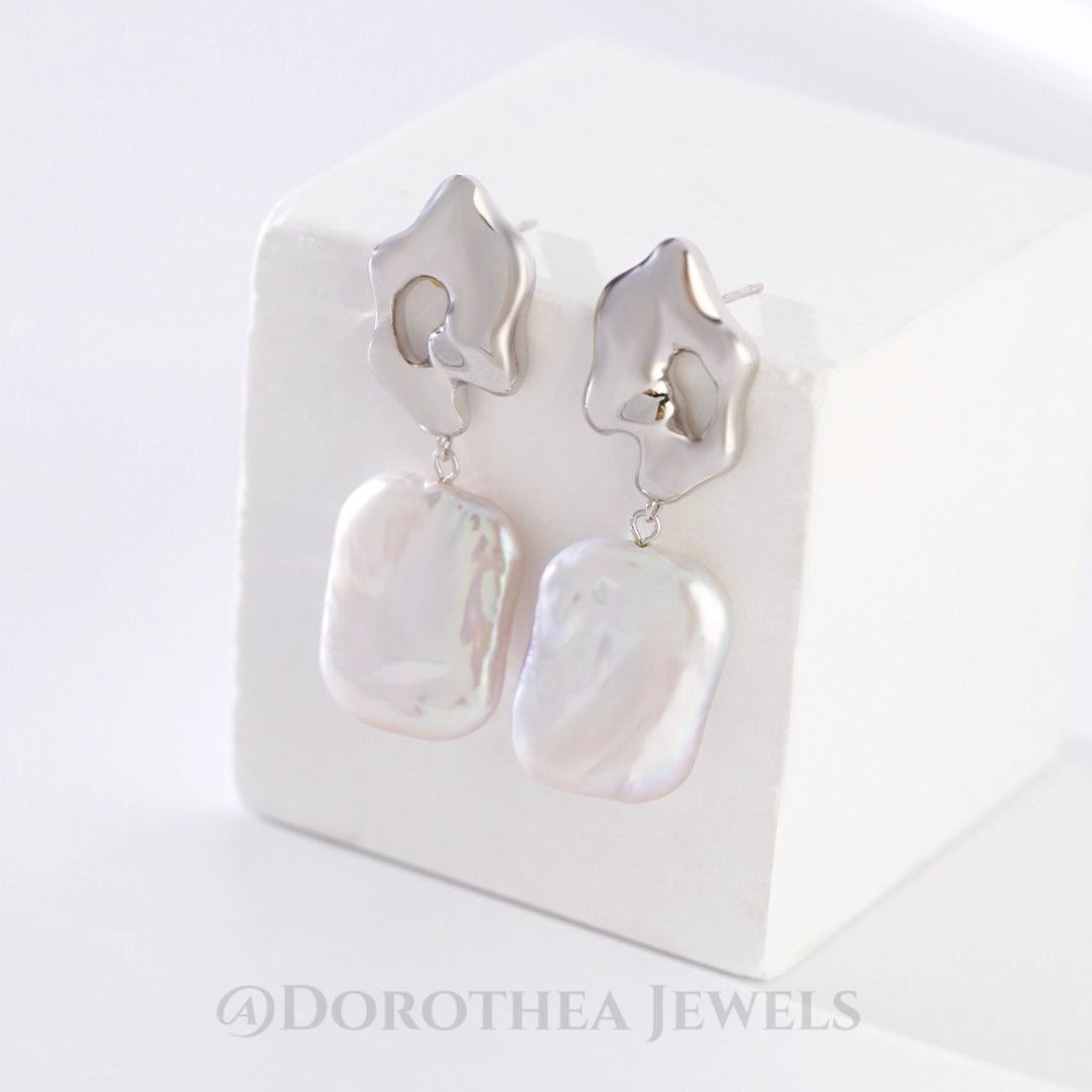S925 Sterling Silver Baroque Pearl Drop Earrings | Sculptural Irregular Design - DOROTHEA JEWELS