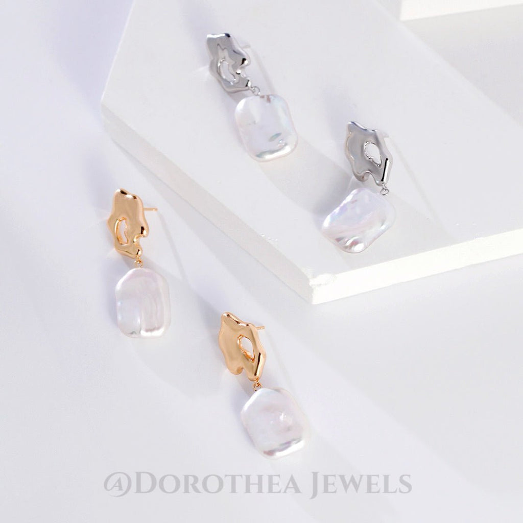 S925 Sterling Silver Baroque Pearl Drop Earrings | Sculptural Irregular Design - DOROTHEA JEWELS