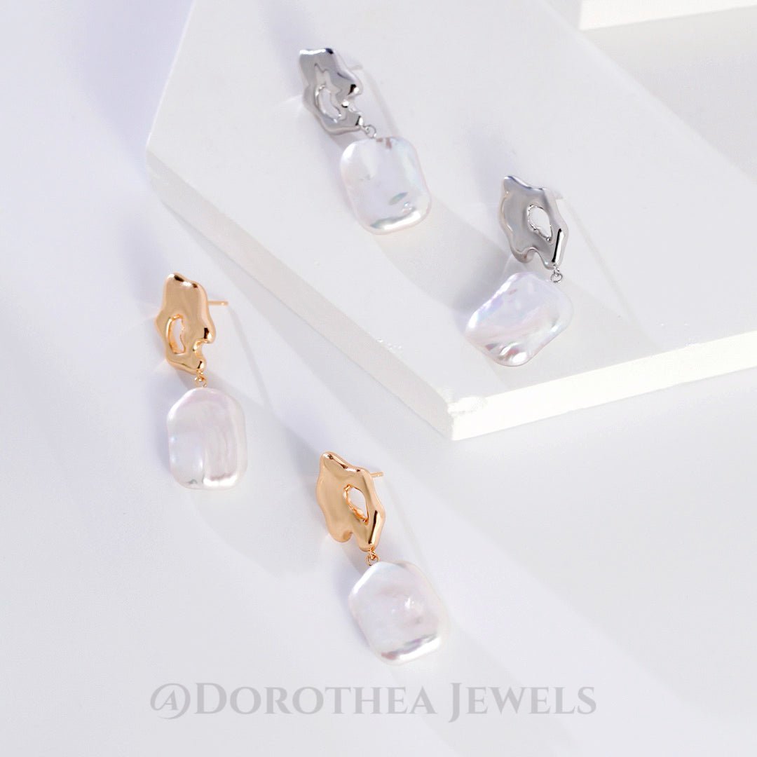 S925 Sterling Silver Baroque Pearl Drop Earrings | Sculptural Irregular Design - DOROTHEA JEWELS