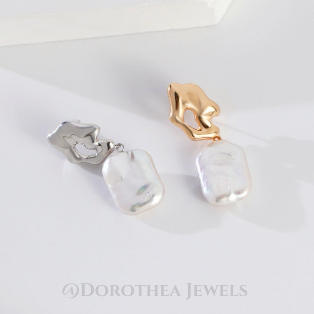 S925 Sterling Silver Baroque Pearl Drop Earrings | Sculptural Irregular Design - DOROTHEA JEWELS