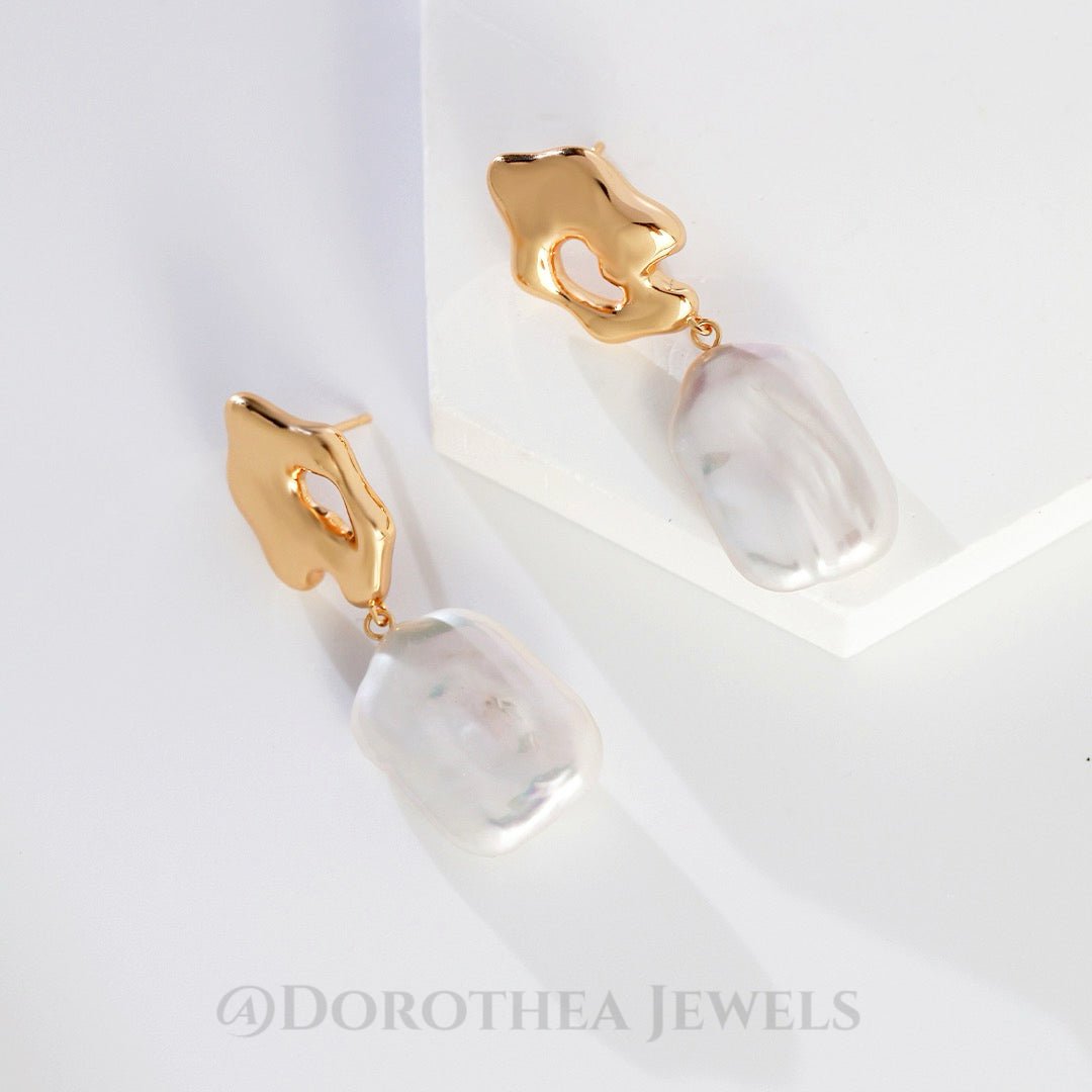 S925 Sterling Silver Baroque Pearl Drop Earrings | Sculptural Irregular Design - DOROTHEA JEWELS