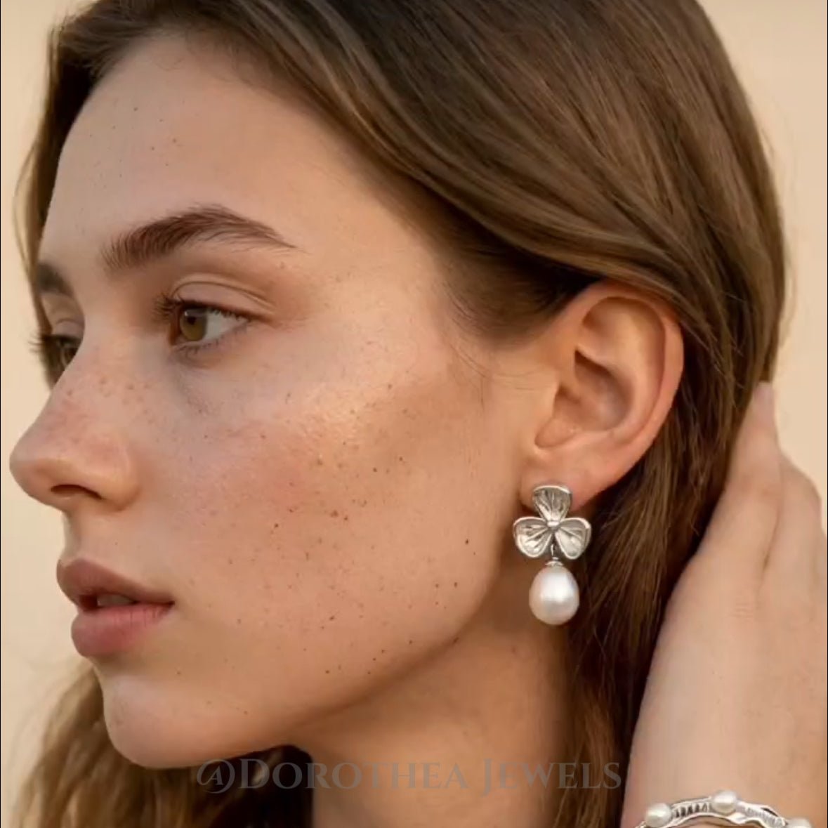 Clover Freshwater Pearl Drop Earrings - 925 Sterling Silver - DOROTHEA JEWELS