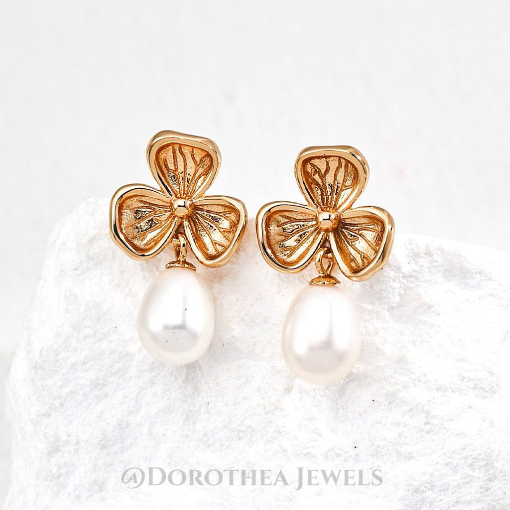 Clover Freshwater Pearl Drop Earrings - 925 Sterling Silver - DOROTHEA JEWELS