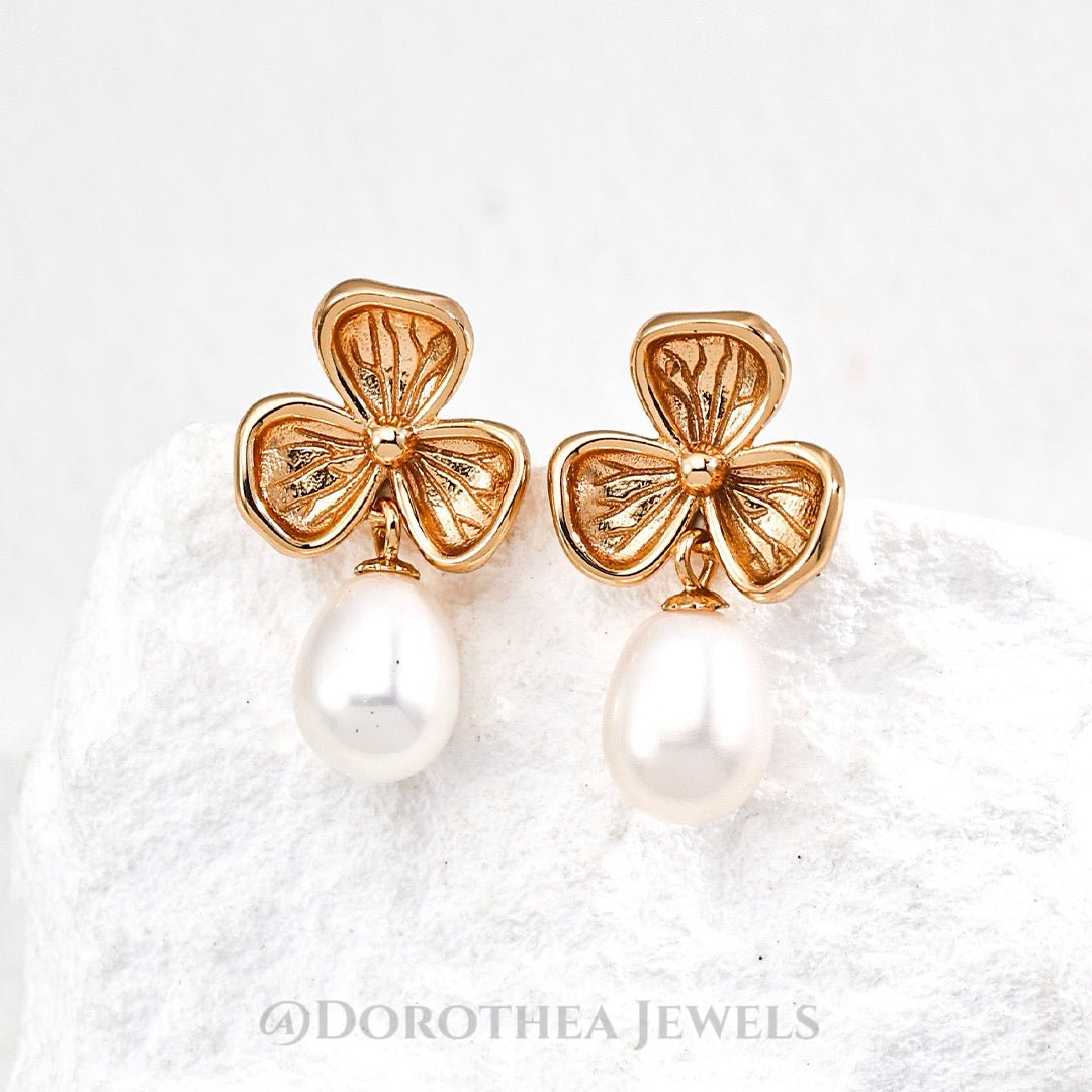 Clover Freshwater Pearl Drop Earrings - 925 Sterling Silver - DOROTHEA JEWELS