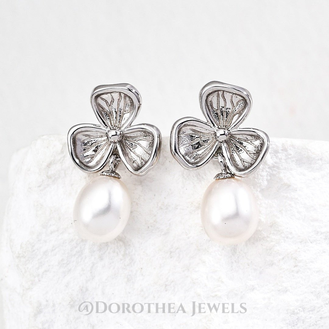 Clover Freshwater Pearl Drop Earrings - 925 Sterling Silver - DOROTHEA JEWELS