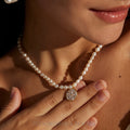 Floral CZ Pendant Natural Pearl Necklace - 925 Sterling Silver - DOROTHEA JEWELS