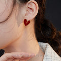Vintage Red Heart Enamel Stud Earrings | S925 Silver Base - DOROTHEA JEWELS
