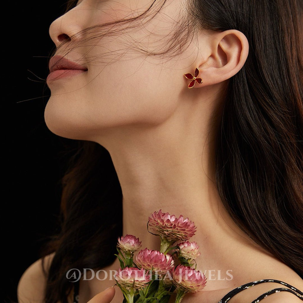 Chic Red Floral Enamel Studs｜S925 Sterling Silver - DOROTHEA JEWELS