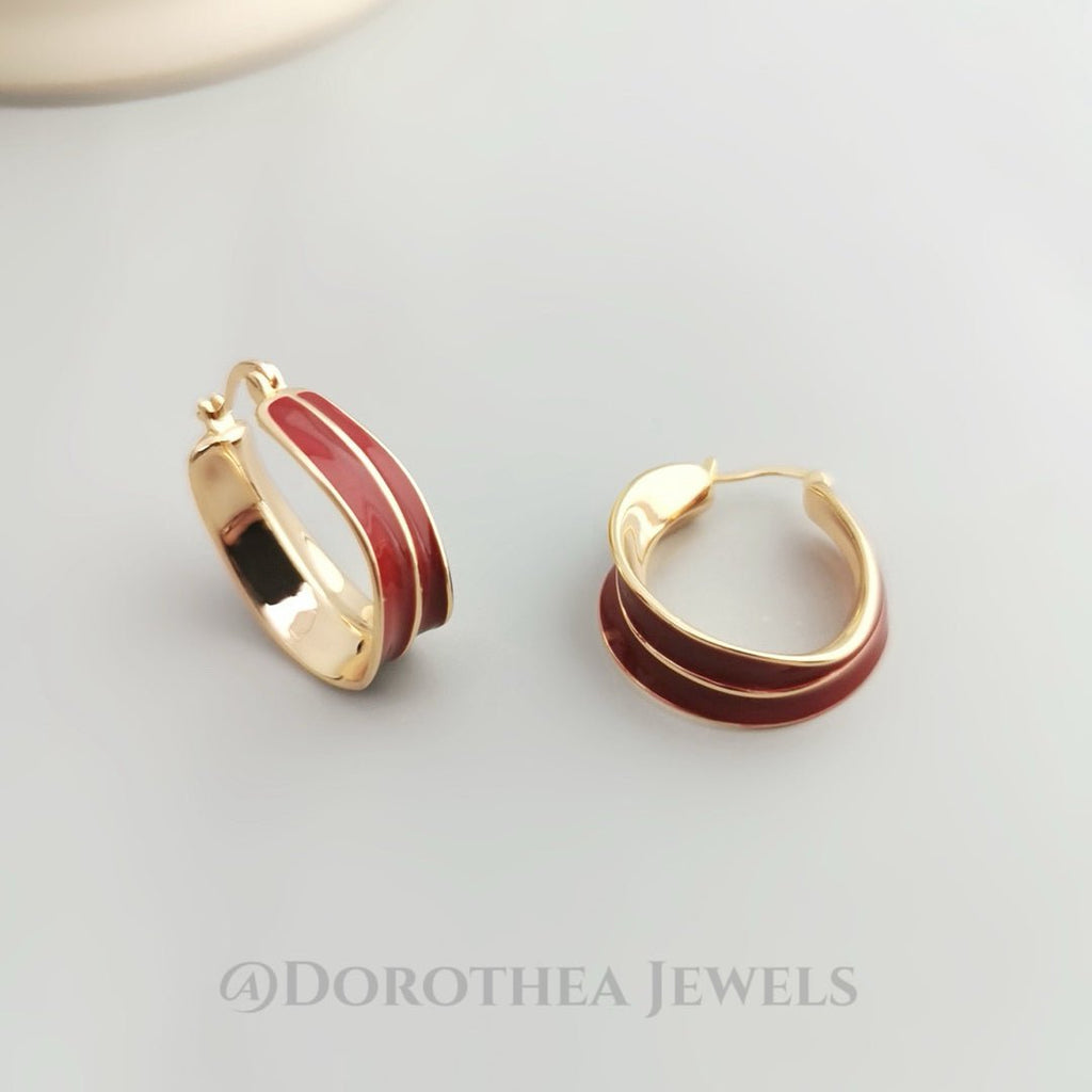 Vintage Red Drop Glaze Hoop Earrings - DOROTHEA JEWELS
