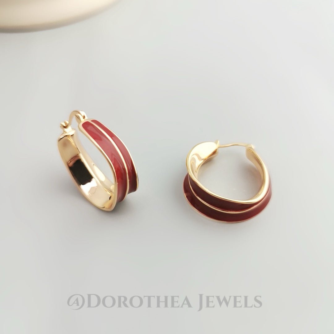 Vintage Red Drop Glaze Hoop Earrings - DOROTHEA JEWELS