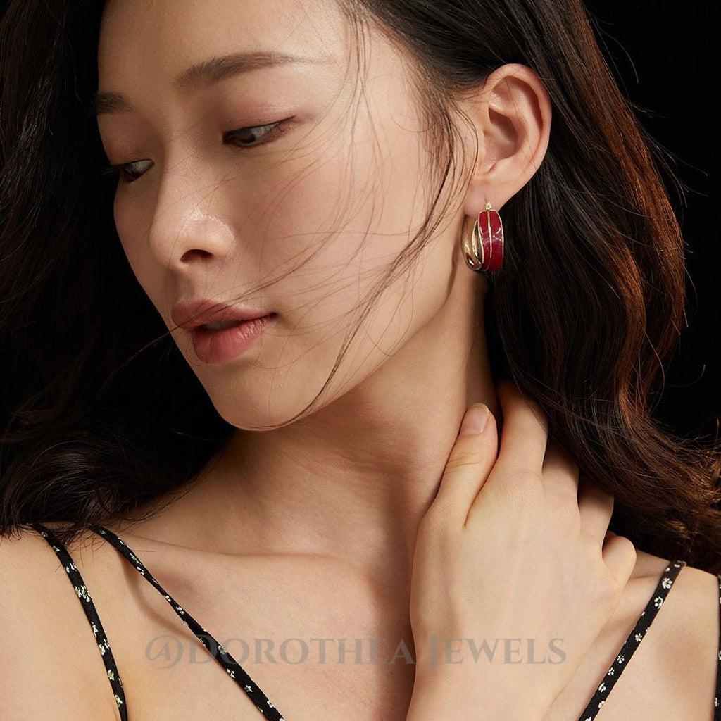 Vintage Red Drop Glaze Hoop Earrings - DOROTHEA JEWELS