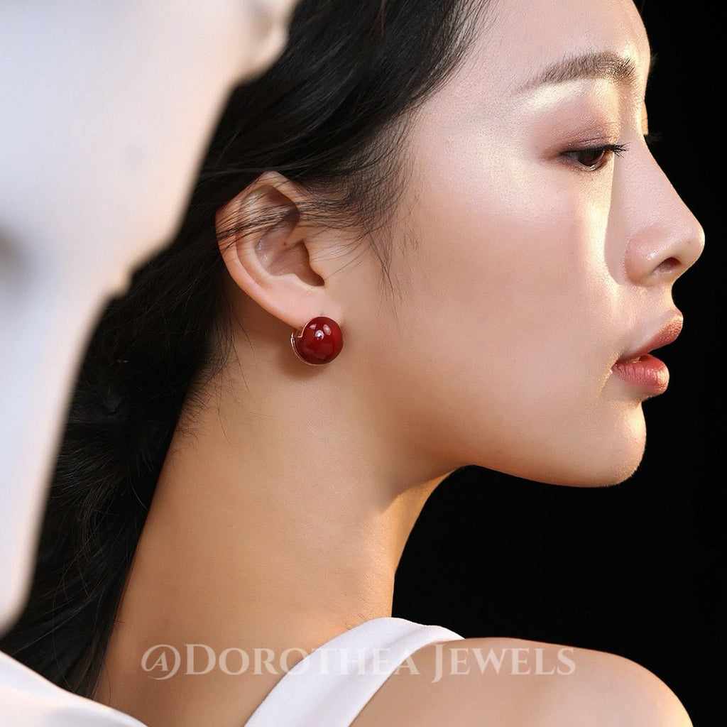 Vintage Red Enamel Ball Stud Earrings | S925 Silver - DOROTHEA JEWELS