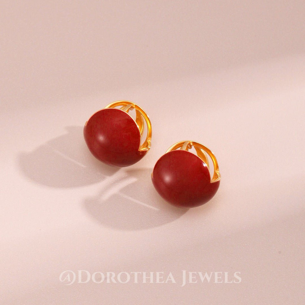 Vintage Red Enamel Ball Stud Earrings | S925 Silver - DOROTHEA JEWELS