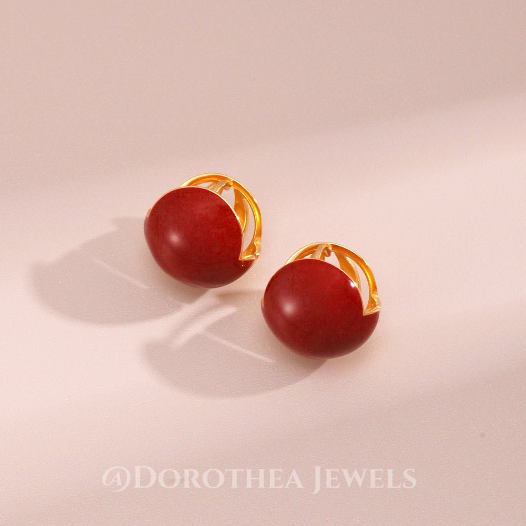 Vintage Red Enamel Ball Stud Earrings | S925 Silver - DOROTHEA JEWELS