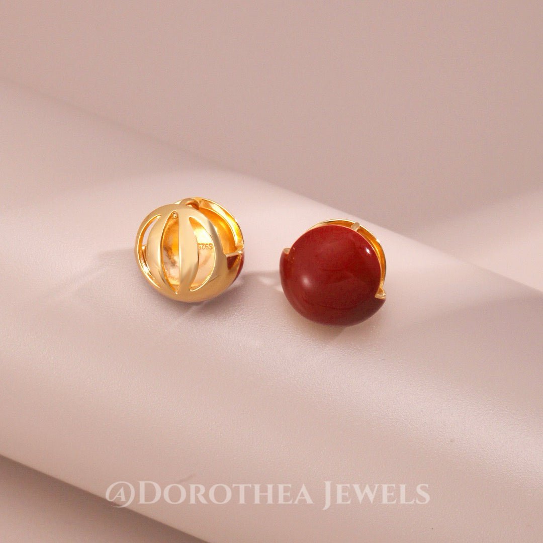 Vintage Red Enamel Ball Stud Earrings | S925 Silver - DOROTHEA JEWELS