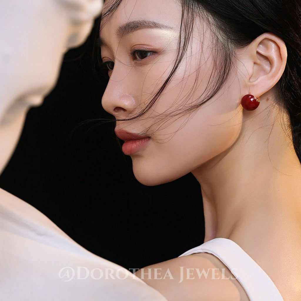 Vintage Red Enamel Ball Stud Earrings | S925 Silver - DOROTHEA JEWELS