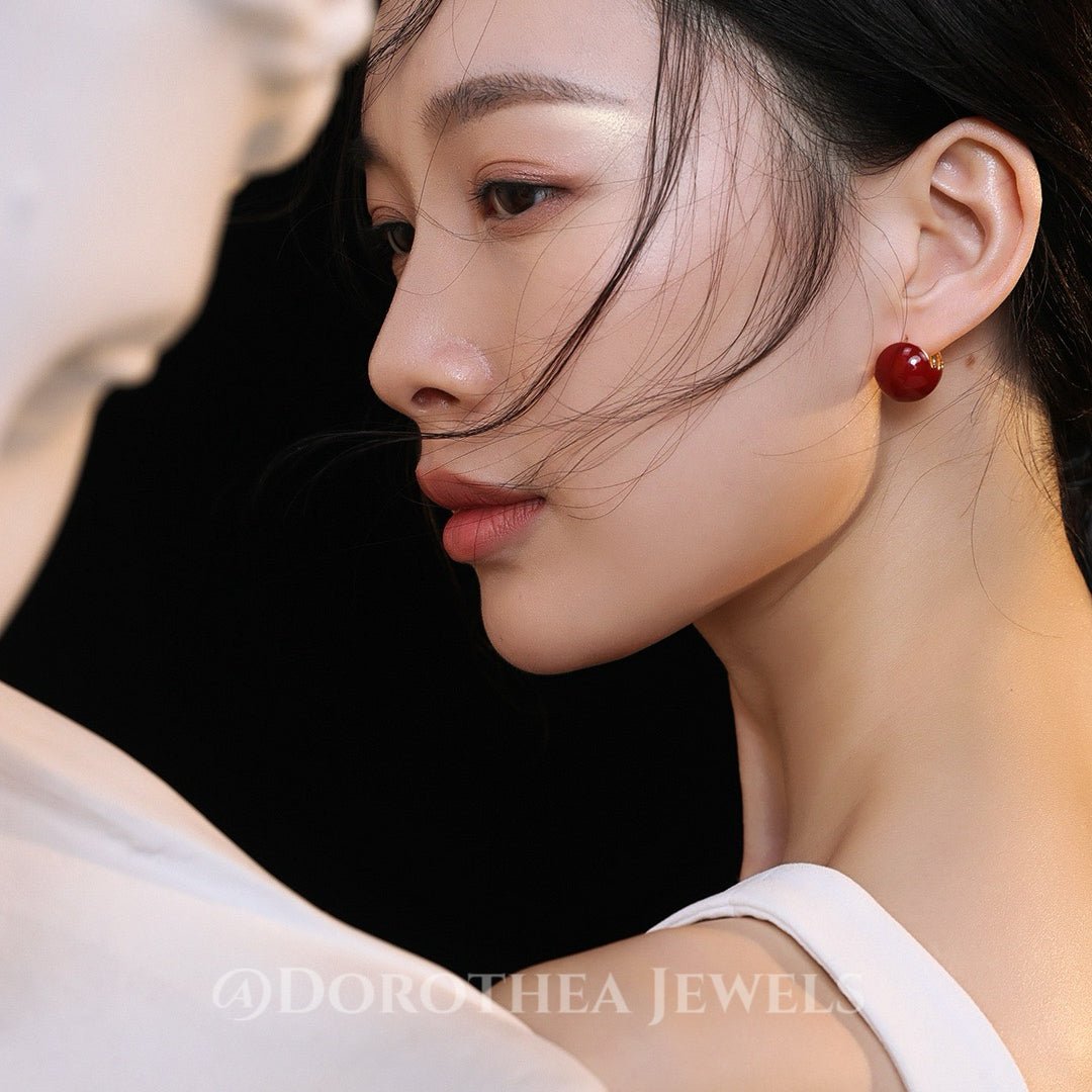 Vintage Red Enamel Ball Stud Earrings | S925 Silver - DOROTHEA JEWELS