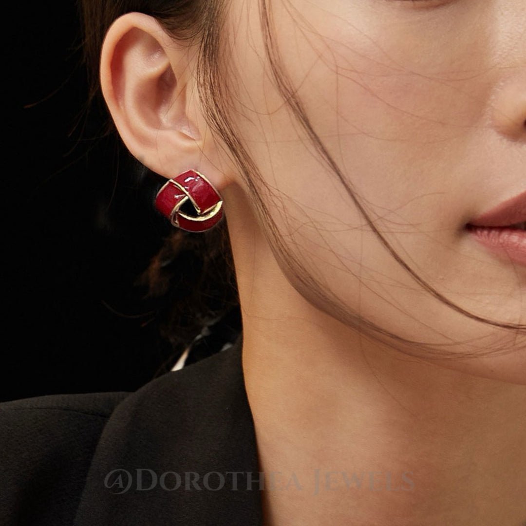 Red Enamel Knot Stud Earrings - DOROTHEA JEWELS