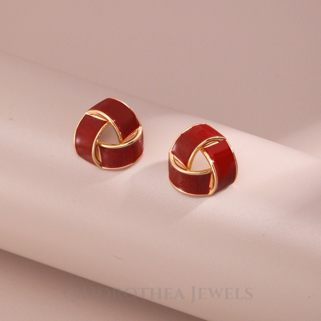 Red Enamel Knot Stud Earrings - DOROTHEA JEWELS