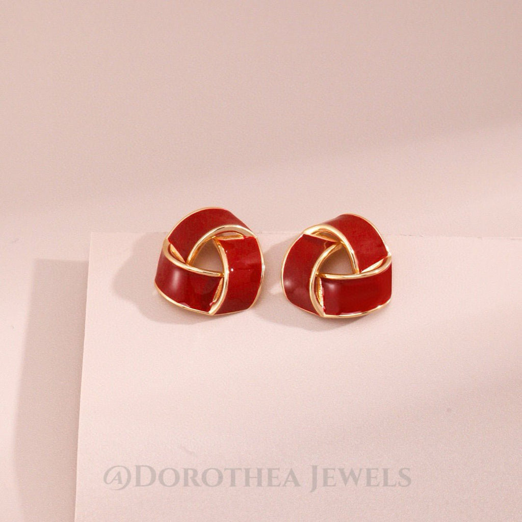 Red Enamel Knot Stud Earrings - DOROTHEA JEWELS