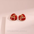 Red Enamel Knot Stud Earrings - DOROTHEA JEWELS
