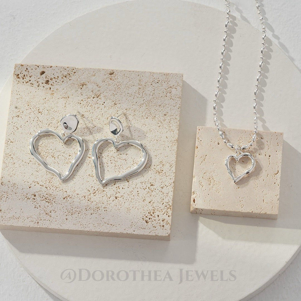S925 Silver Asymmetric Heart Earrings | Necklace - DOROTHEA JEWELS