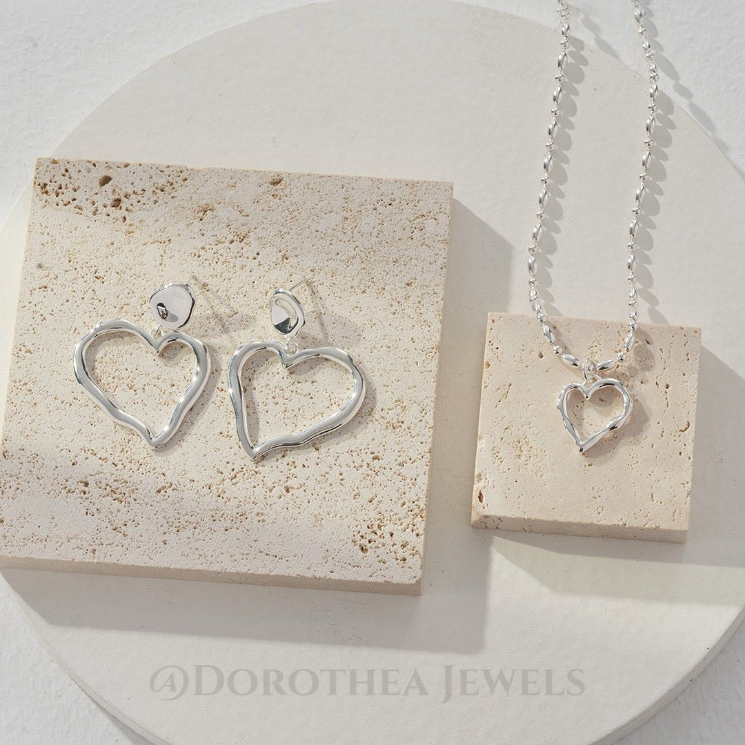 S925 Silver Asymmetric Heart Earrings | Necklace - DOROTHEA JEWELS