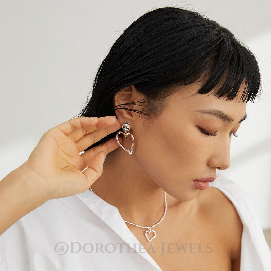 S925 Silver Asymmetric Heart Earrings | Necklace - DOROTHEA JEWELS