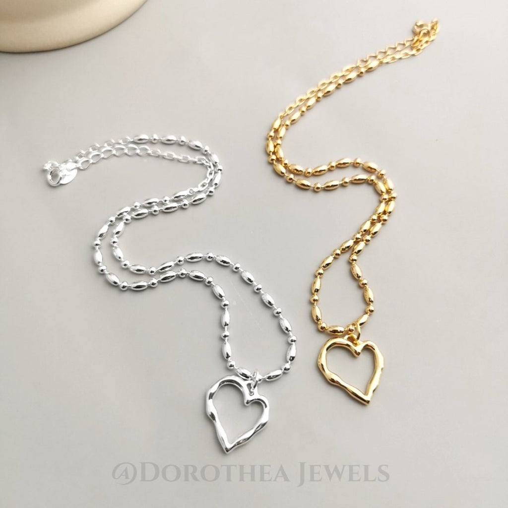 S925 Silver Asymmetric Heart Earrings | Necklace - DOROTHEA JEWELS