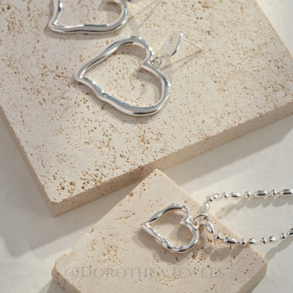 S925 Silver Asymmetric Heart Earrings | Necklace - DOROTHEA JEWELS