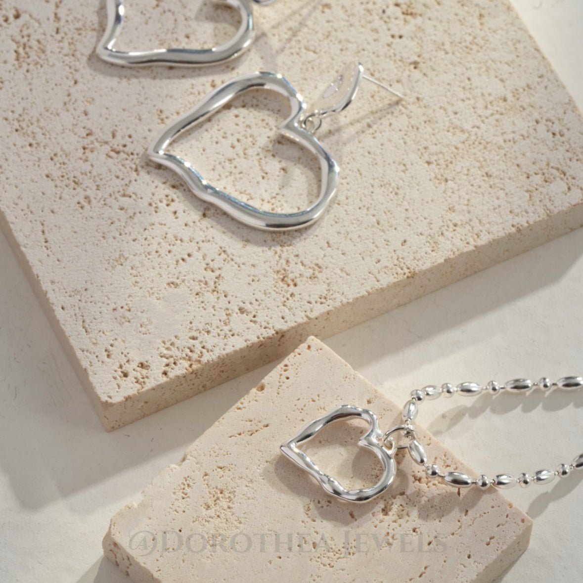 S925 Silver Asymmetric Heart Earrings | Necklace - DOROTHEA JEWELS