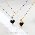 S925 Sterling Silver Black Enamel Heart Necklace | Beaded Chain Adjustable - DOROTHEA JEWELS